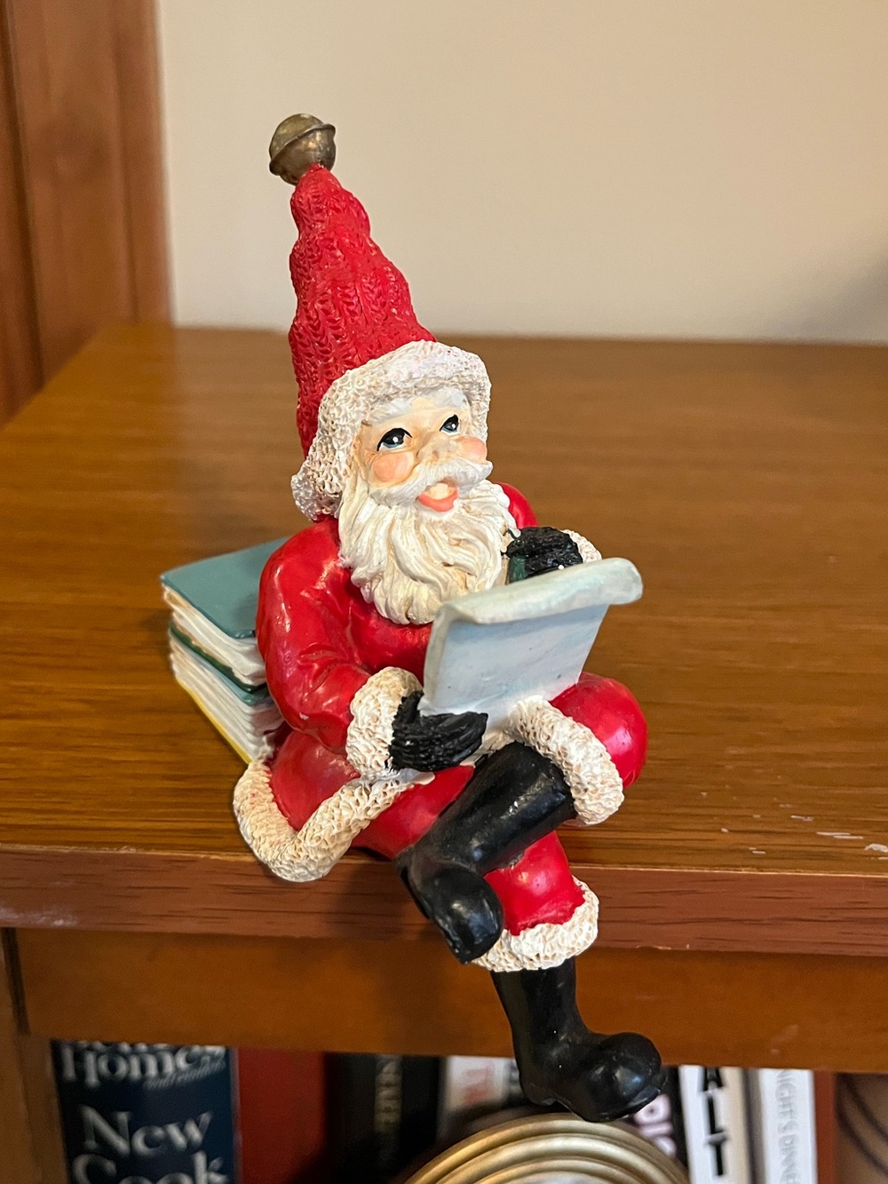 Festive Red Santa Reading Figurine Holiday Décor